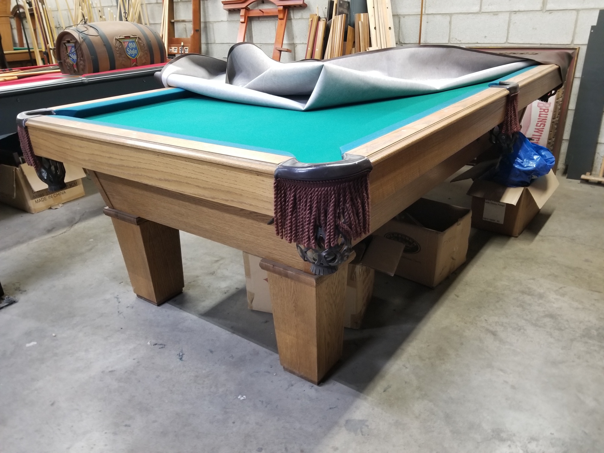 8 ft pool table with leather drop pockets